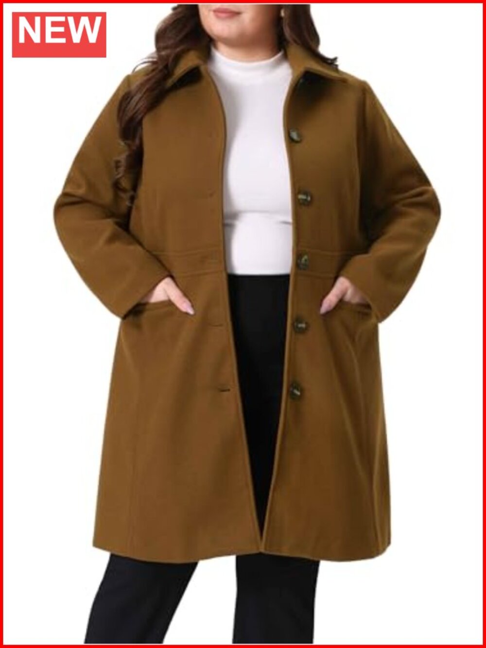 Plus Size Wool Pea Coat for Women Single Breasted Long Winter Coat